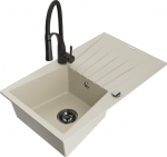 Granitinė virtuvinė plautuvė Mexen Cesar su mai&scaron;ytuvu ir sifonu, Beige/Black