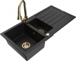 Granitinė virtuvinė plautuvė Mexen Andres su mai&scaron;ytuvu ir sifonu, Black/Gold