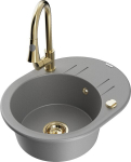 Granitinė virtuvinė plautuvė Mexen Kevin su mai&scaron;ytuvu ir sifonu, Grey/Gold
