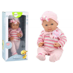 Kūdikio lėlė su dryžuotu rožiniu megztiniu Lean Toys