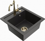 Granitinė virtuvinė plautuvė Mexen Vito su mai&scaron;ytuvu ir sifonu, Black granite+Gold