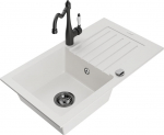 Granitinė virtuvinė plautuvė Mexen Pablo su mai&scaron;ytuvu ir sifonu, White+Black