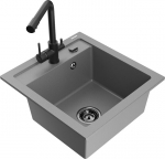 Granitinė virtuvinė plautuvė Mexen Vito su mai&scaron;ytuvu ir sifonu, Grey+Black