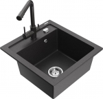 Granitinė virtuvinė plautuvė Mexen Vito su mai&scaron;ytuvu ir sifonu, Black granite