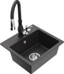 Granitinė virtuvinė plautuvė Mexen Milo su mai&scaron;ytuvu ir sifonu, Black granite+Black