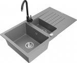 Granitinė virtuvinė plautuvė Mexen Matias su mai&scaron;ytuvu ir sifonu, Grey/Black