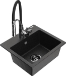 Granitinė virtuvinė plautuvė Mexen Milo su mai&scaron;ytuvu ir sifonu, Metallic black/Silver/Black/Chrome