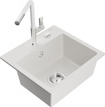 Granitinė virtuvinė plautuvė Mexen Milo su mai&scaron;ytuvu ir sifonu, White/Chrome