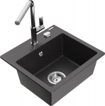 Granitinė virtuvinė plautuvė Mexen Milo su mai&scaron;ytuvu ir sifonu, Black granite+Chrome