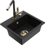 Granitinė virtuvinė plautuvė Mexen Milo su mai&scaron;ytuvu ir sifonu, Black/Gold