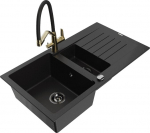 Granitinė virtuvinė plautuvė Mexen Matias su mai&scaron;ytuvu ir sifonu, Black/Gold