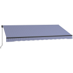 "Outsunny" markizė 4x3 m sieninė balkono markizė su rankine rankena, apsauga nuo saulės, aliuminis, mėlyna+balta
