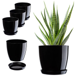 3x gėlių vazonas 28 cm dangtelis su stovu juodas