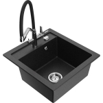Vienguba granitinė plautuvė Mexen Vito su virtuvės mai&scaron;ytuvu Duo, Juoda/Sidabrinis metallic - 6503-73-671701-07
