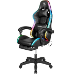 Žaidimų kėdė Kruger&Matz Warrior GX-150 su pakoju, masažuokliu ir LED ap&scaron;vietimu