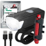 2x LED dviračio lemputė, priekinė ir galinė, akumuliatorinė, dviračio lempučių rinkinys, USB
