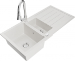 Granitinė virtuvinė plautuvė Mexen Andres su mai&scaron;ytuvu ir sifonu, White/Chrome