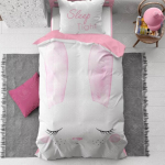 Patalynės komplektas, medvilnė, balta su rožine, "Cute Bunny"