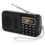 (Juoda) J-725 radijo FM ne&scaron;iojamieji radijo imtuvai Skaitmeninis radijas Įkraunamas radijas USB/SD/TF/AUX grotuvas Žibintuvėlis Žadintuvo LED ekranas