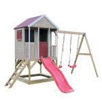 Medinis vaikų žaidimų namelis su čiuožykla, sūpynės, Wendi Toys M29R, raudona, 290 x 405 x 242 cm