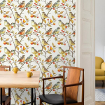 Rewallpaper smėlio spalvos tapetai su pauk&scaron;čiais, vintažinė lipni baldų plėvelė, gėlių ra&scaron;tas, 44,5 cm x 7 m, kaimo stiliaus tapetai, skirti prie&scaron;kambario, svetainės sienoms, smėlio spalvos eleganti&scaron;ka dekoratyvinė plėvelė