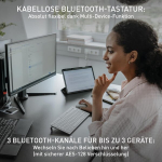 Cherry Kw 7100 Mini Bt kompakti&scaron;ka kelių įrenginių klaviatūra su 3 &bdquo;bluetooth&ldquo; kanalais, voki&scaron;kas i&scaron;dėstymas (qwertz), plok&scaron;čias dizainas su ne&scaron;iojimo dėklu, Cherry Blossom