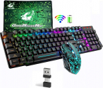 Vaivoryk&scaron;tės ap&scaron;vietimo belaidė klaviatūra 2.4g įkraunama mechaninio pojūčio 104 klavi&scaron;ų žaidimų klaviatūra + 2400dpi 6 klavi&scaron;ų optinė vaivoryk&scaron;tės Led žaidimų pelė + pelės kilimėliai
