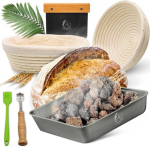 Dampfly rauginimo krep&scaron;elis sourdough starter rinkinys | rauginimo krep&scaron;elis ir garų indas su lavos akmenimis duonos kepimui | duonos priedai | rauginimo krep&scaron;elis duonos forma rauginimo krep&scaron;elis ovalus te&scaron;los peilis