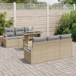 7 dalių sodo sofa komplektas su pagalvėlėmis Smėlio poli ratanas,2 vietų sodo sofa su pagalvėlėmis Smėlio poli ratanas