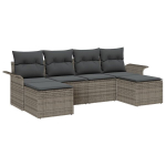 6 dalių sodo sofa su pagalvėmis Pilkos poli ratanas,2 vietų sodo sofa su saugojimu ir pagalvėmis Pilkos poli ratanas