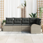 5 dalių Sodo Sofa Komplektas su Pagalvėmis &Scaron;viesiai pilkas Poli Ratanas,2-vietė Sodo Sofa su Saugojimu ir Pagalvėmis &Scaron;viesiai pilkas Poli Ratanas
