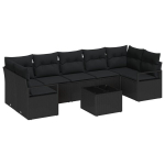 8 dalių sodo sofų rinkinys su pagalvėmis Juodas Poli Ratanas,2-vietė sodo sofa su saugykla ir pagalvėmis Juodas Poli Ratanas