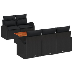 6 dalių sodo sofos rinkinys su pagalvėmis Juoda Poli ratanas Akacija,2 vietų sodo sofa su saugojimu ir pagalvėmis Juoda Poli ratanas
