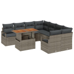 9 dalių sodo sofa komplektas su pagalvėmis pilkas poli ratanas,2 vietų sodo sofa su saugykla ir pagalvėmis pilkas poli ratanas