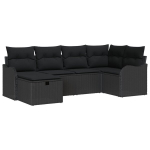 6 dalių sodo sofa su pagalvėlėmis juodame poli ratanas,2 sėdimų vietų sodo sofa su saugotoju ir pagalvėmis juodame poli ratanas
