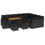 13 Dalių Sodo Sofa Komplektas su Pagalvėlėmis Juodas Poli Ratanas Acacia,4 Dalių Sodo Valgomojo Komplektas su Pagalvėlėmis Juodas Poli Ratanas Acacia,2-vietė Sodo Sofa su Pagalvėlėmis Juodas Poli Ratanas