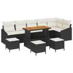 10 dalių sodo sofa rinkinys su pagalvėlėm Juoda Poliratanas Akacija,2 vietų sodo sofa su pagalvėlėm Juoda Poliratanas,4 dalių sodo valgomojo rinkinys su pagalvėlėm Juoda Poliratanas Akacija