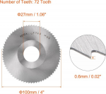 Sourcing map diskinis pjūklo diskas 100 mm (4 colių) skersmens 0,6 mm storio 72 dantų freza, pagaminta i&scaron; 6542 greitapjovio plieno (hss) su 27 mm kotu, skirta medienos, pvc ir aliuminio pjovimui