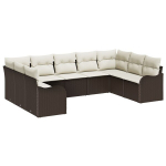 9 Dalių Sodo Sofa Komplektas su Užvalkalais Ruda Poli Ratanas,2-Vietė Sodo Sofa su Užvalkalais Ruda Poli Ratanas