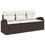 3 dalių sodo sofa komplektas su pagalvėmis ruda poli ratanas