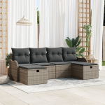 6 dalių sodo sofos rinkinys su pagalvėlėmis pilkame poli ratanas,2-vietė sodo sofa su pagalvėlėmis pilkame poli ratanas