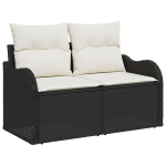 9 dalių sodo sofa komplektas su pagalvėlėmis juoda polirataninė,2-sėdima sodo sofa su saugojimu ir pagalvėlėmis juoda polirataninė