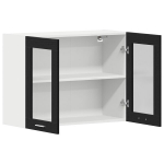 Juodas ąžuolo kabančio stiklo spinta 80x31x60 cm Pagaminta i&scaron; dirbtinės medienos