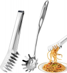 2 vnt. spagečių serviravimo įrankių ir makaronų žnyplių rinkinys i&scaron; nerūdijančio plieno su dantukais ir ergonomi&scaron;ka rankena, pasta kell h&auml;ngba, galima plauti indaplovėje, makaronų &scaron;auk&scaron;tas kepimui ir makaronų, salotų gaminimui, namams, vie&scaron;bučiui