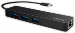 Logilink usb &scaron;akotuvas kompiuteriui/ne&scaron;iojamam kompiuteriui, aliuminio korpusas, juodas, 3 prievadai + gigabitinis lan