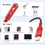 J&d usb-c į 6.35 mm ts female audio kabelis, mikrofono kabelis su nailono pynimu, skirtas garso įra&scaron;ymui, bosui, elektroniniam pianinui, būgnams, suderinamas su iphone 15, 16 serijos, raudonas, 0.3 m