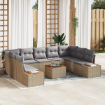 10 dalių sodo sofa komplektas su pagalvėmis smėlio poli ratanas akacija