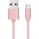 Micro USB kabelis - Phonillico&reg; - Pintas nailonas - Rožinis - Suderinamas su Samsung Galaxy