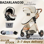 BAZARLAND30. 3 in 1 Kombinuotas Vaikų Vežimėlis su Autosedyne ir Lop&scaron;iu, Apverčiamas, Reguliuojamas, Auk&scaron;tos Kokybės, Nepraduramos Ratukai. PLYTOS BALTA.