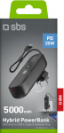 Atsarginis maitinimo &scaron;altinis ("Power Bank") SBS 8018417499104 Powerbank SBS Hybrid PD 20W 5000mAh z wbudowanym kablem i składaną wtyczką - czarny